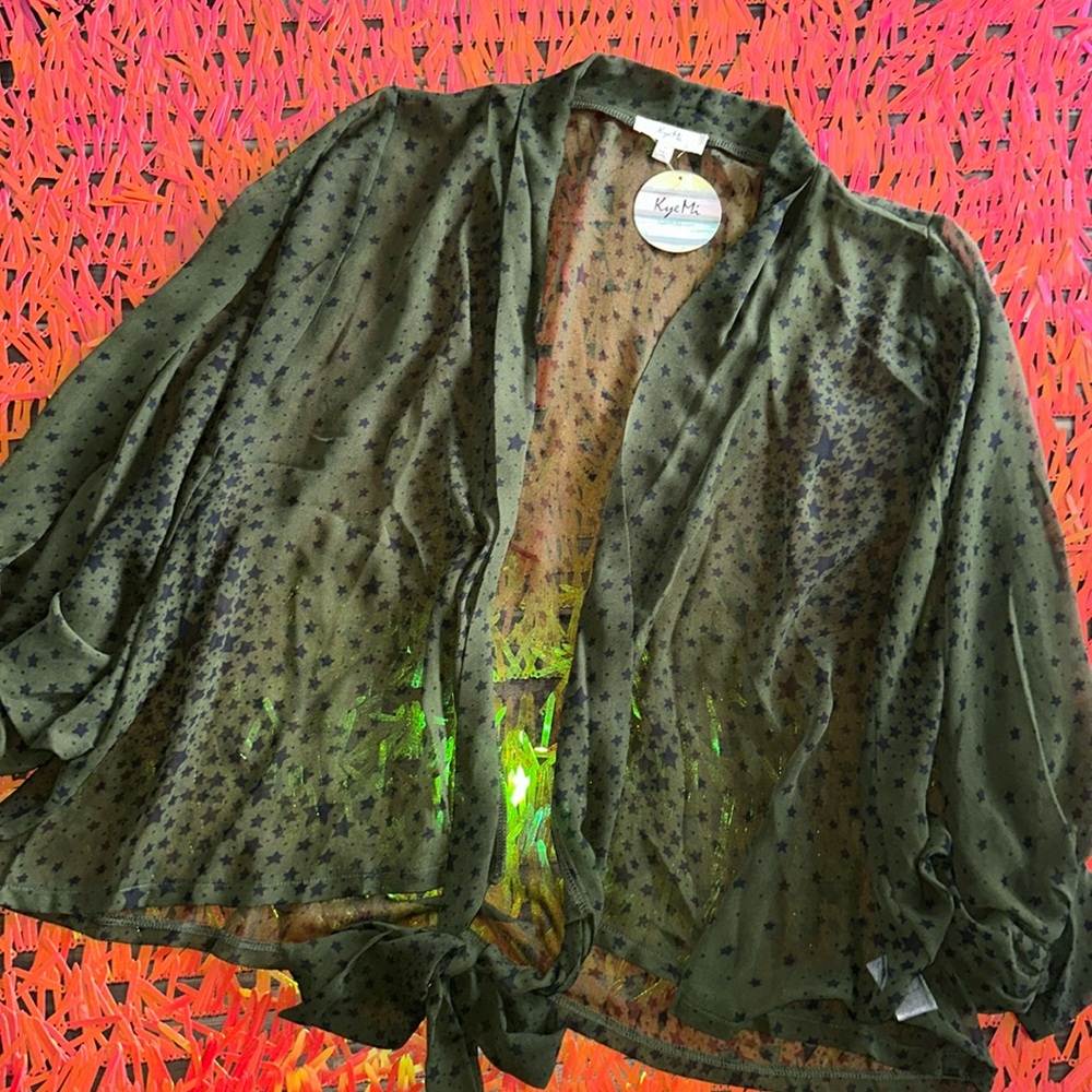 KyeMi Sheer Flowy Blouse with Black Stars